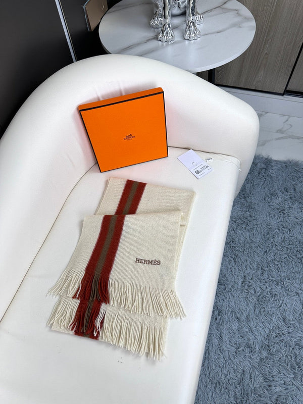 Scarf 180 CM In White Mix Red Khaki Green Cashmere 401086