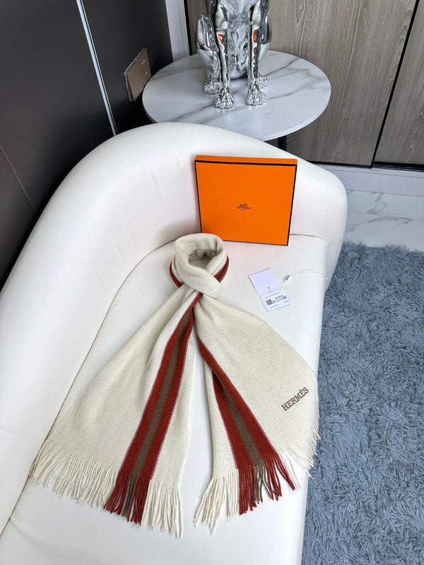 Scarf 180 CM In White Mix Red Khaki Green Cashmere 401086