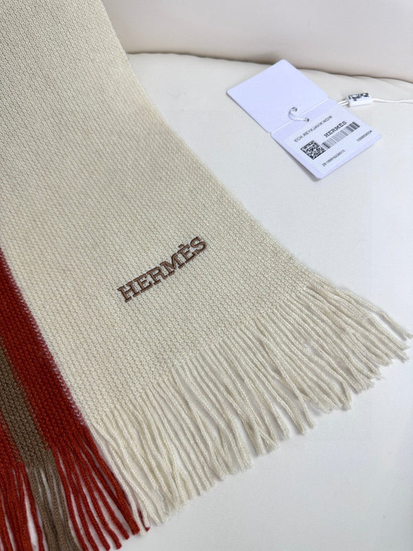 Scarf 180 CM In White Mix Red Khaki Green Cashmere 401086