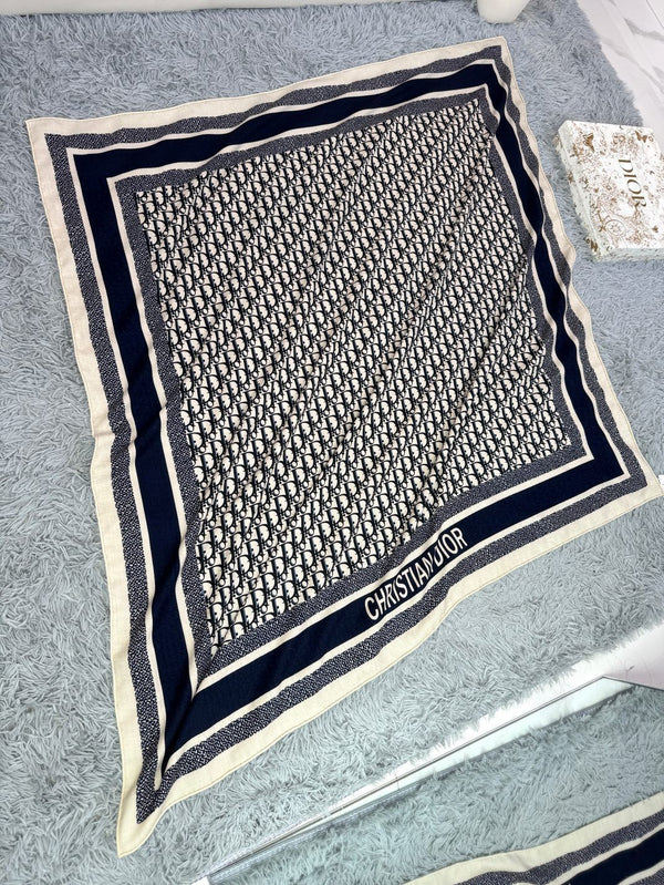 MONOGRAM SQUARE SCARF 140 CM IN BLACK MIX WHITE CASHMERE AND SILK 413742