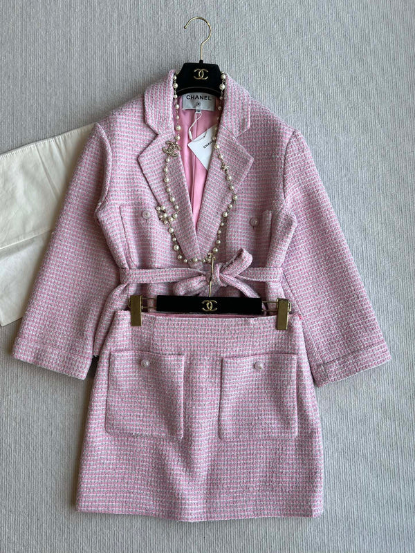 CC 25SS Lace-up Jacket Pink Sequins Tweed 235919