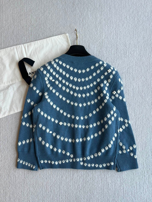 Chanel 25P Cardigan Dark Blue Mix White Cashmere 229517