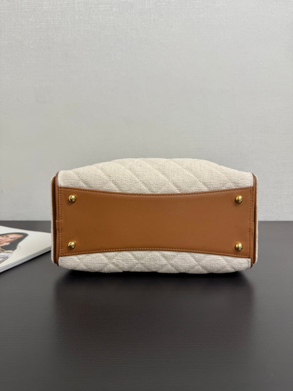 CC 2026ss Small Handbag 25 Ivory Brown Canvas Calfskin