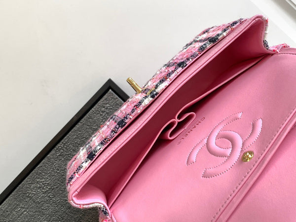 CC MEDIUM 25 CLASSIC BAG IN LIGHT PINK MIX BLACK WOOL TWEED