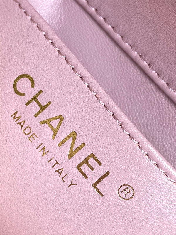 CC MINI 20 FLAP BAG IN LIGHT PINK LAMBSKIN GOLD HARDWARE