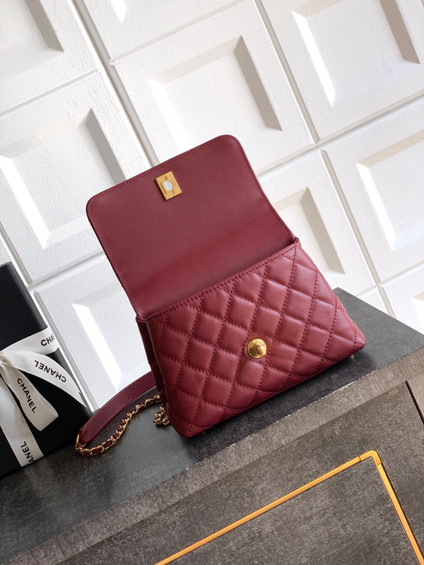 CC Coco Top Handle Bag 19cm Burgundy Quited Leather