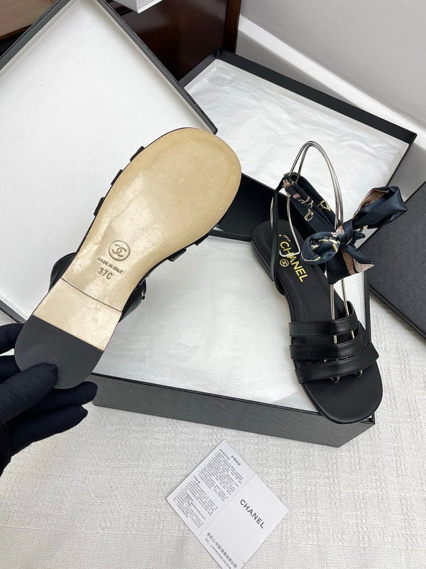 CC 25SS Sandals Three Straps Black Calfskin 338325
