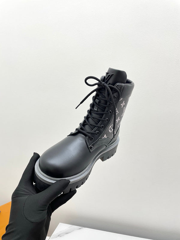 LV 25 Ankle Boots Black Monogram Cowhide 576224