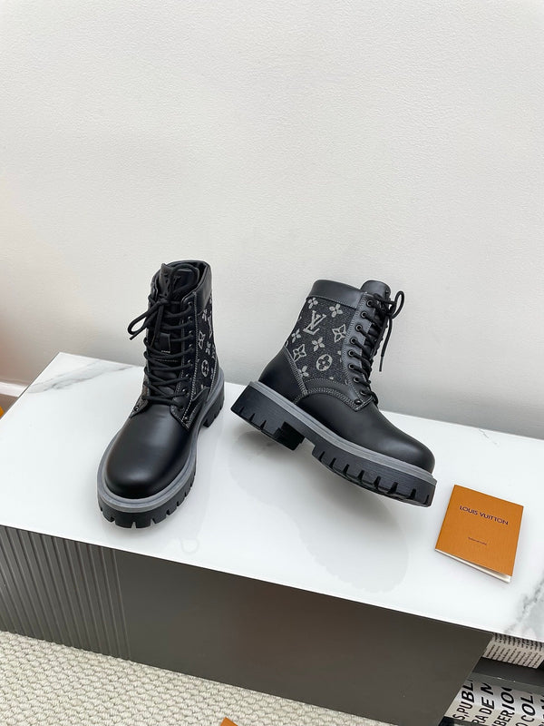 LV 25 Ankle Boots Black Monogram Cowhide Denim 576226
