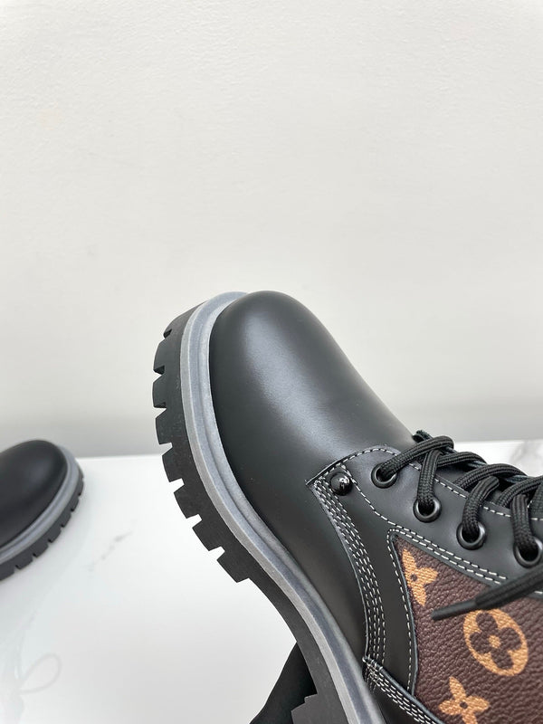 LV 25 Ankle Boots Black Brown Monogram Cowhide 576225