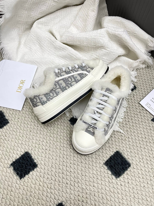 CD Walk'n Dior Platform Sneaker Grey Beige Oblique Motif Fabric Wool