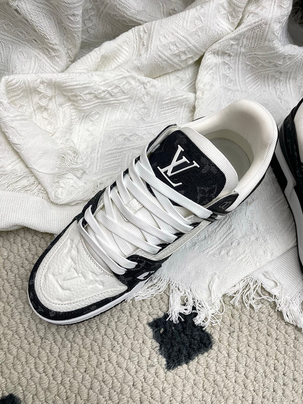 LV Trainer Sneaker White Black Denim Cowhide 611155