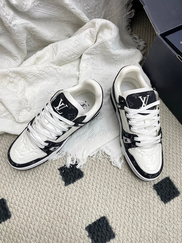 LV Trainer Sneaker White Black Denim Cowhide 611155