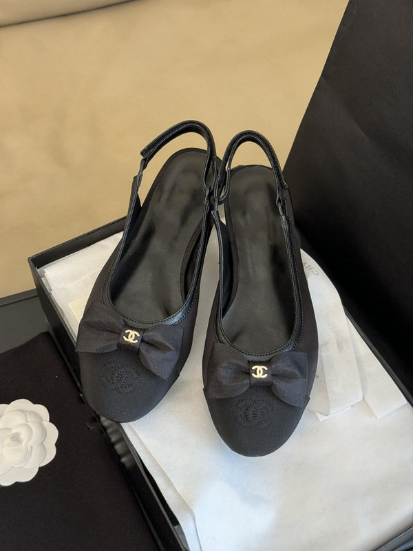 cc slingback flat black grosgrain calfskin