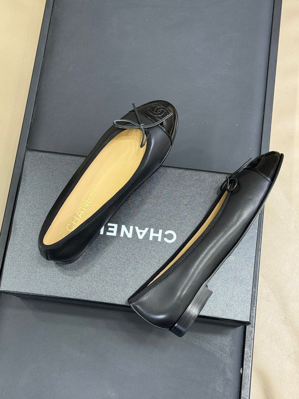 CC Classic Ballet Flats Black Beige Lambskin 282274