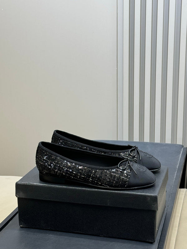 CC 26ss Ballet Flats Black Tweed Fabric 623151