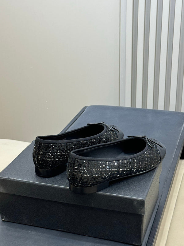 CC 26ss Ballet Flats Black Tweed Fabric 623151