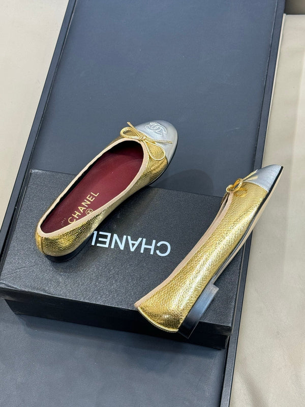 CC 26ss Ballet Flats Gold Sliver Leather 623155