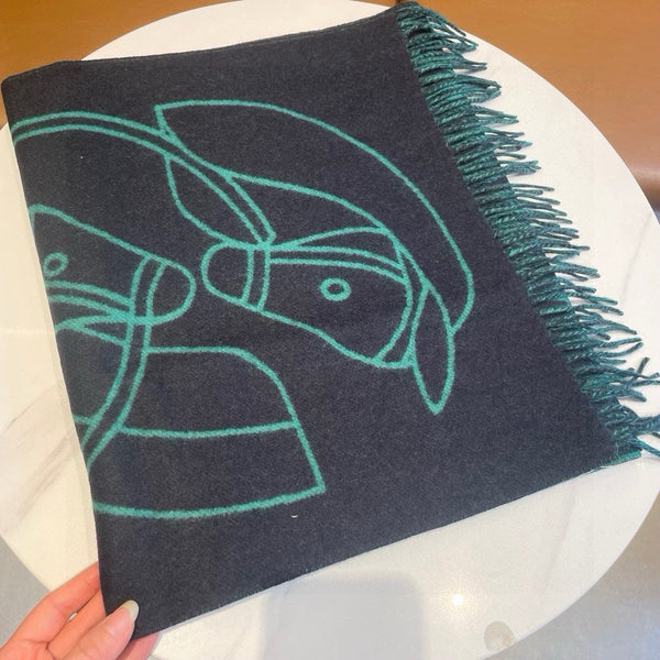 Casaque Entrelacs Equestres Scarf 195 CM Black Mix Jade Green Cashmere