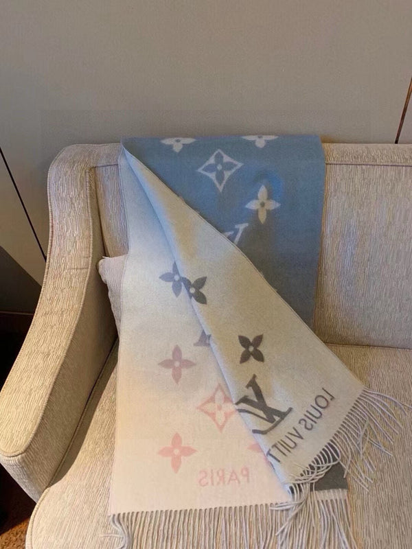 LV Gradient Pure Scarf 190cm Pastel Pink Blue Tones Cashmere 150396