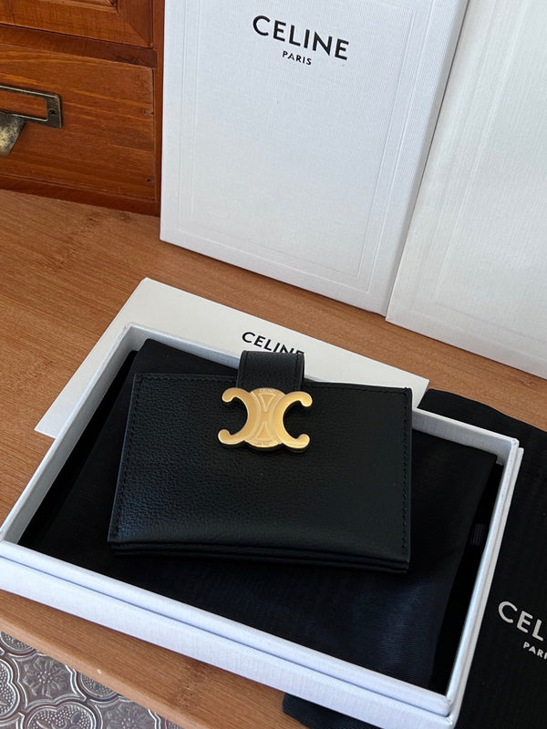 ACCORDEON 10N843 Card Holder Black Grain Cowhide GHW
