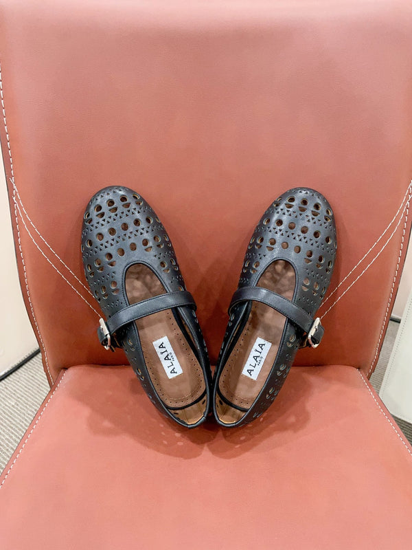 ALAIA HOLLOW BALLET FLAT IN BLACK LAMBSKIN