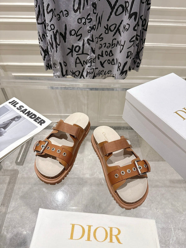 CD 26s Double-Strap Slide Sandals Tan Fabric 919009