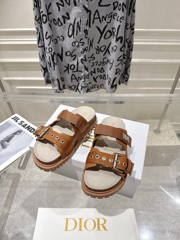 CD 26s Double-Strap Slide Sandals Tan Fabric 919009