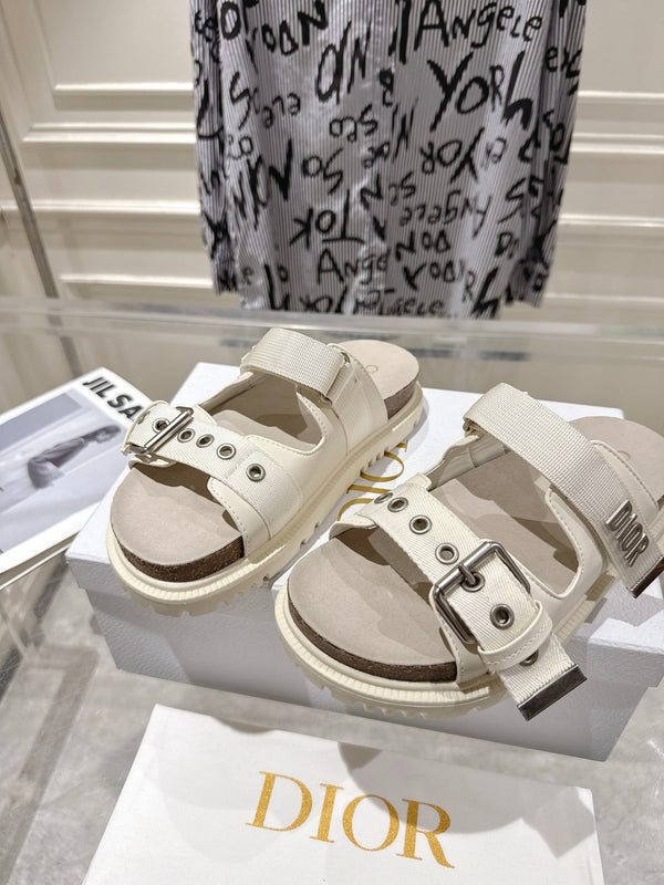 CD 26s Double-Strap Slide Sandals Cream Fabric 919010