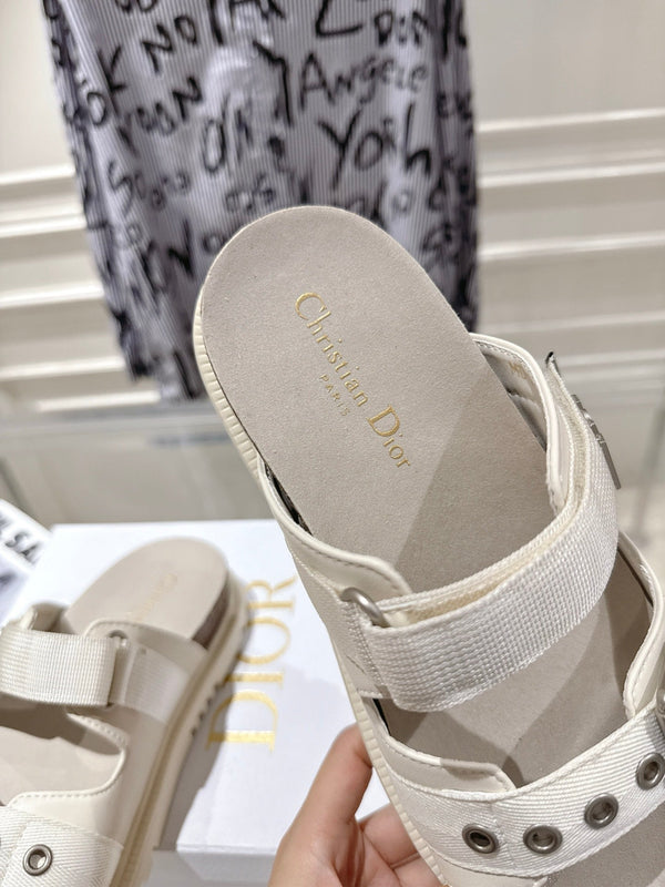 CD 26s Double-Strap Slide Sandals Cream Fabric 919010