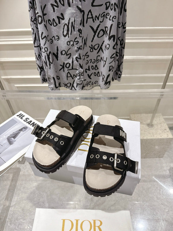 CD 26s Double-Strap Slide Sandals Black Fabric 919011