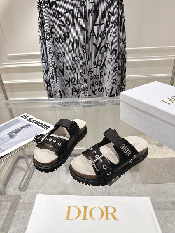 CD 26s Double-Strap Slide Sandals Black Fabric 919011