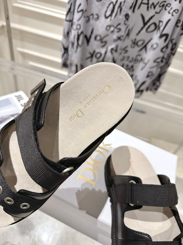 CD 26s Double-Strap Slide Sandals Black Fabric 919011