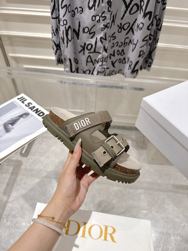 CD 26s Double-Strap Slide Sandals Olive Fabric 919012