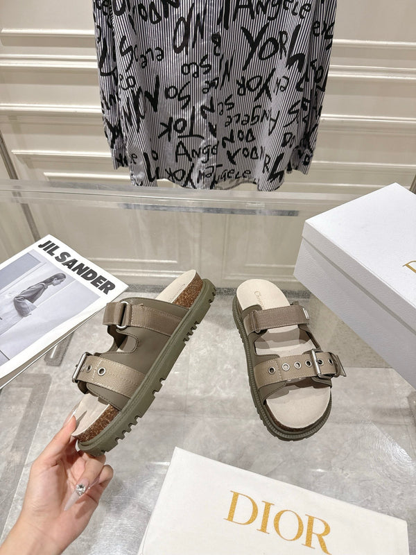 CD 26s Double-Strap Slide Sandals Olive Fabric 919012