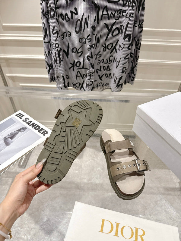 CD 26s Double-Strap Slide Sandals Olive Fabric 919012
