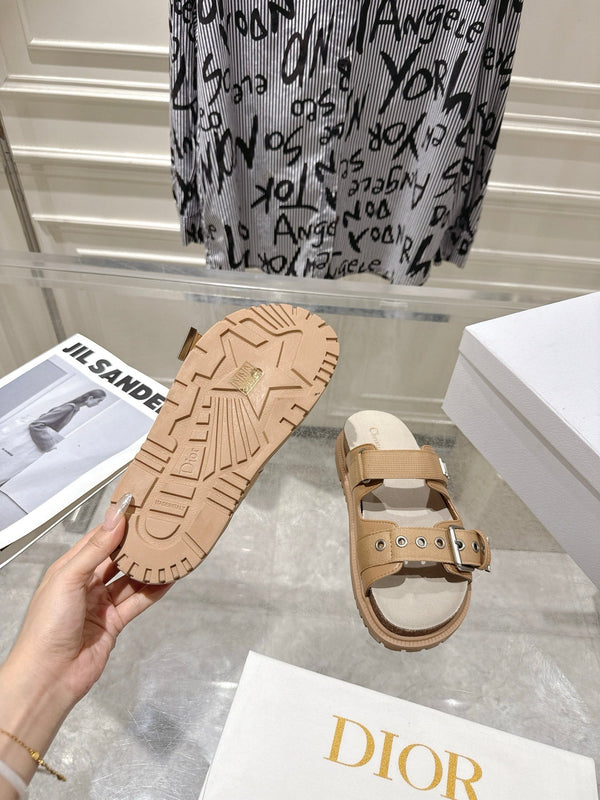 CD 26s Double-Strap Slide Sandals Khaki Fabric 919015