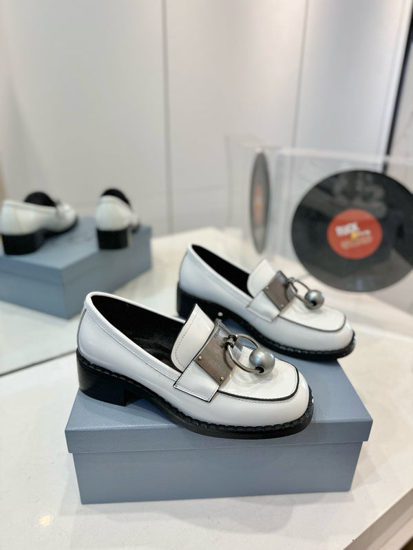 Prad 26s Ball Chain Loafers White Brushed Leather 941516