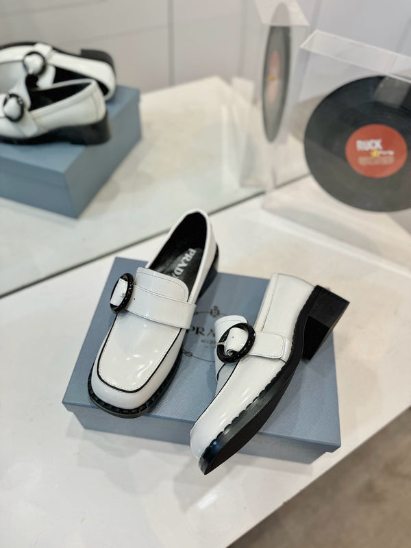 Prad 26s Heeled Loafers White Brushed Leather 941517