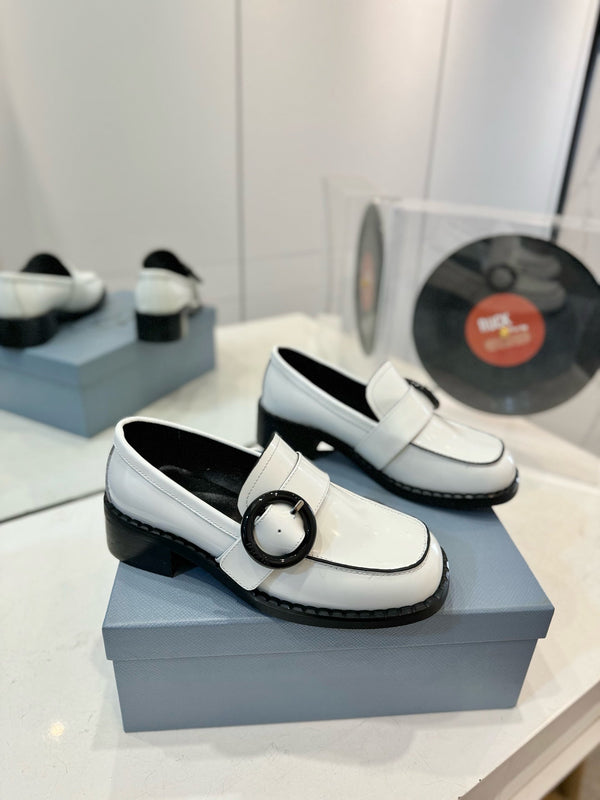 Prad 26s Heeled Loafers White Brushed Leather 941517