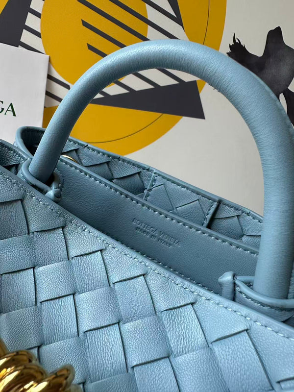 BV Small Andiamo Bag 20cm Blue Intrecciato Leather 291441