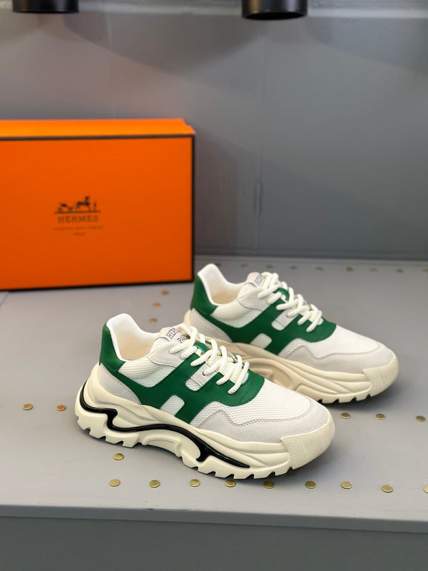 HM Men's Sneaker White Green Mesh Calfskin 541263