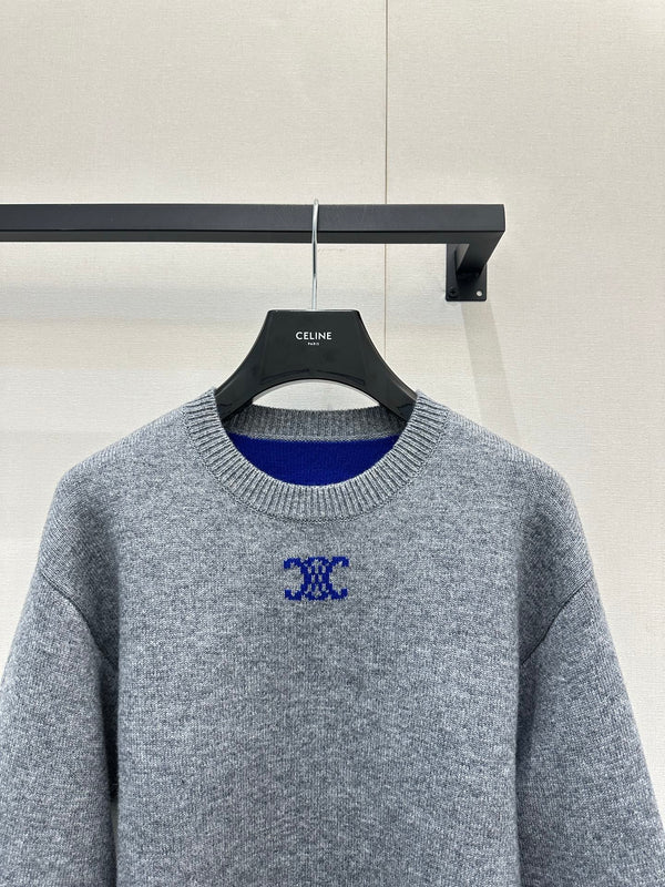 Celin Embroidered Crew Neck Sweater Grey Wool 346098