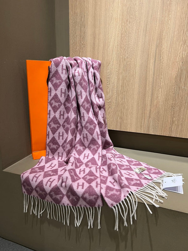 Scarf Cashmere 180 CM In Purple Pink Fine Wool 290423