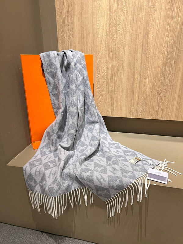 Scarf Cashmere 180 CM In Grey Blue Fine Wool 290424