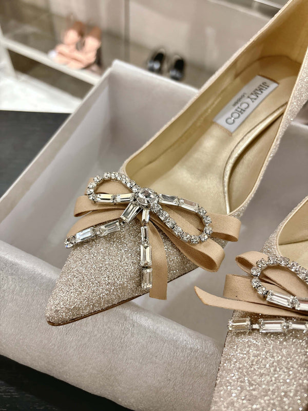 Jimmy Choo Auria Pumps 70 Light Soft Gold Caviar Glitter Fabric 597653