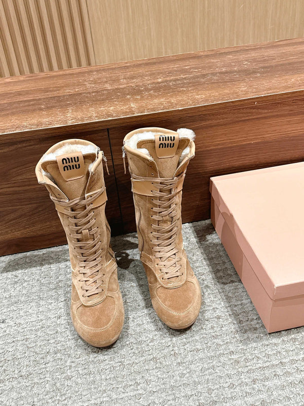 Miumiu 25 Boot Light Brown Suede Calfskin 553692