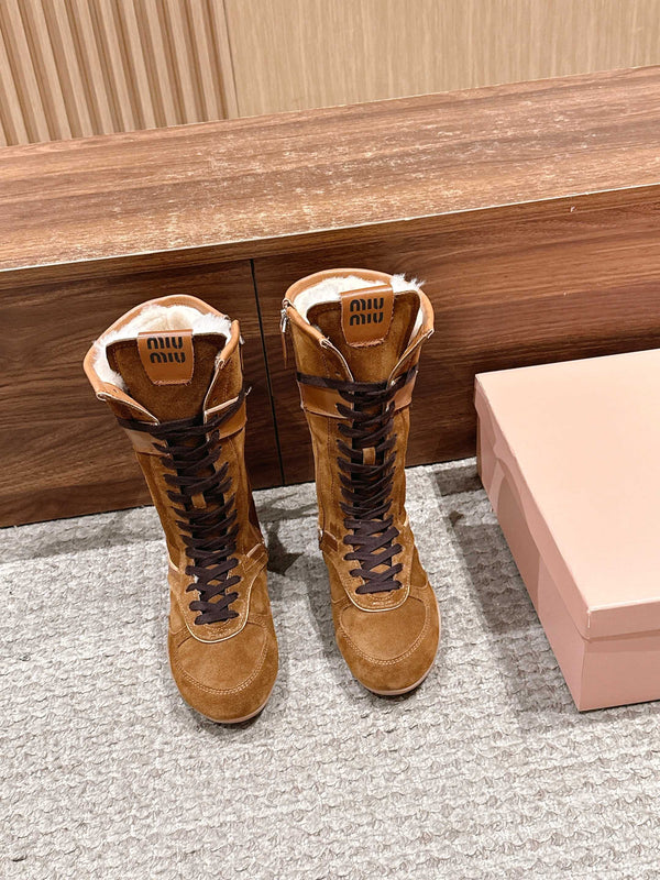 Miumiu 25 Boot Brown Suede Calfskin 553693