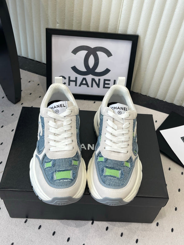 CC 26s Chunky Platform Casual Sneakers Blue White Green Denim Suede 968605