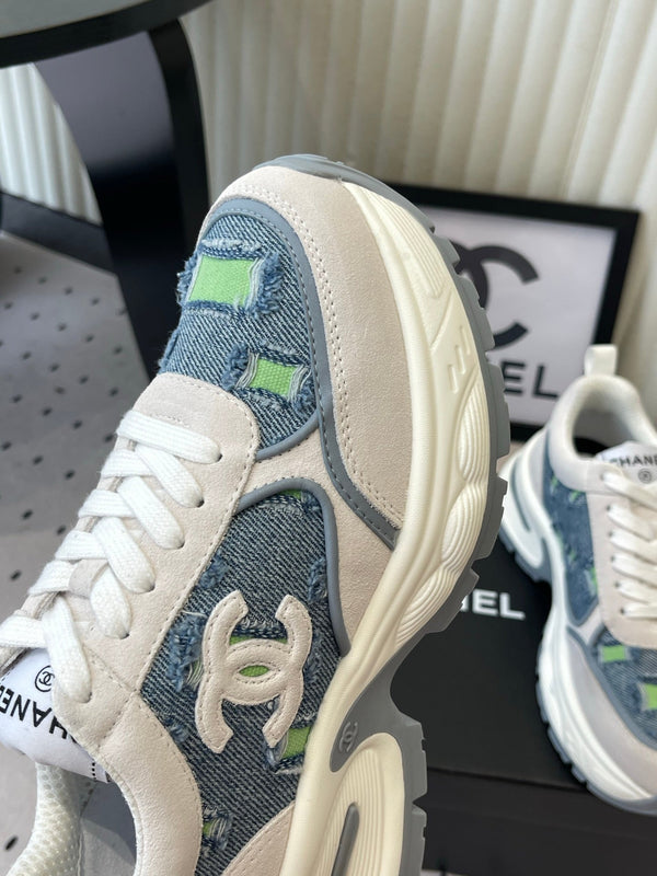 CC 26s Chunky Platform Casual Sneakers Blue White Green Denim Suede 968605